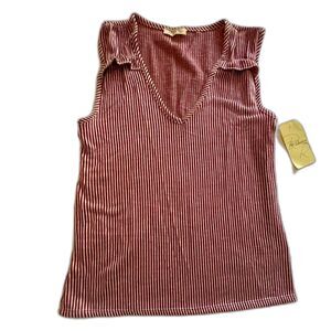 NEW RAE REPUBLIC Womens Top Shirt, Sleeveless, Red White Stripe, V-Neck, Size PS